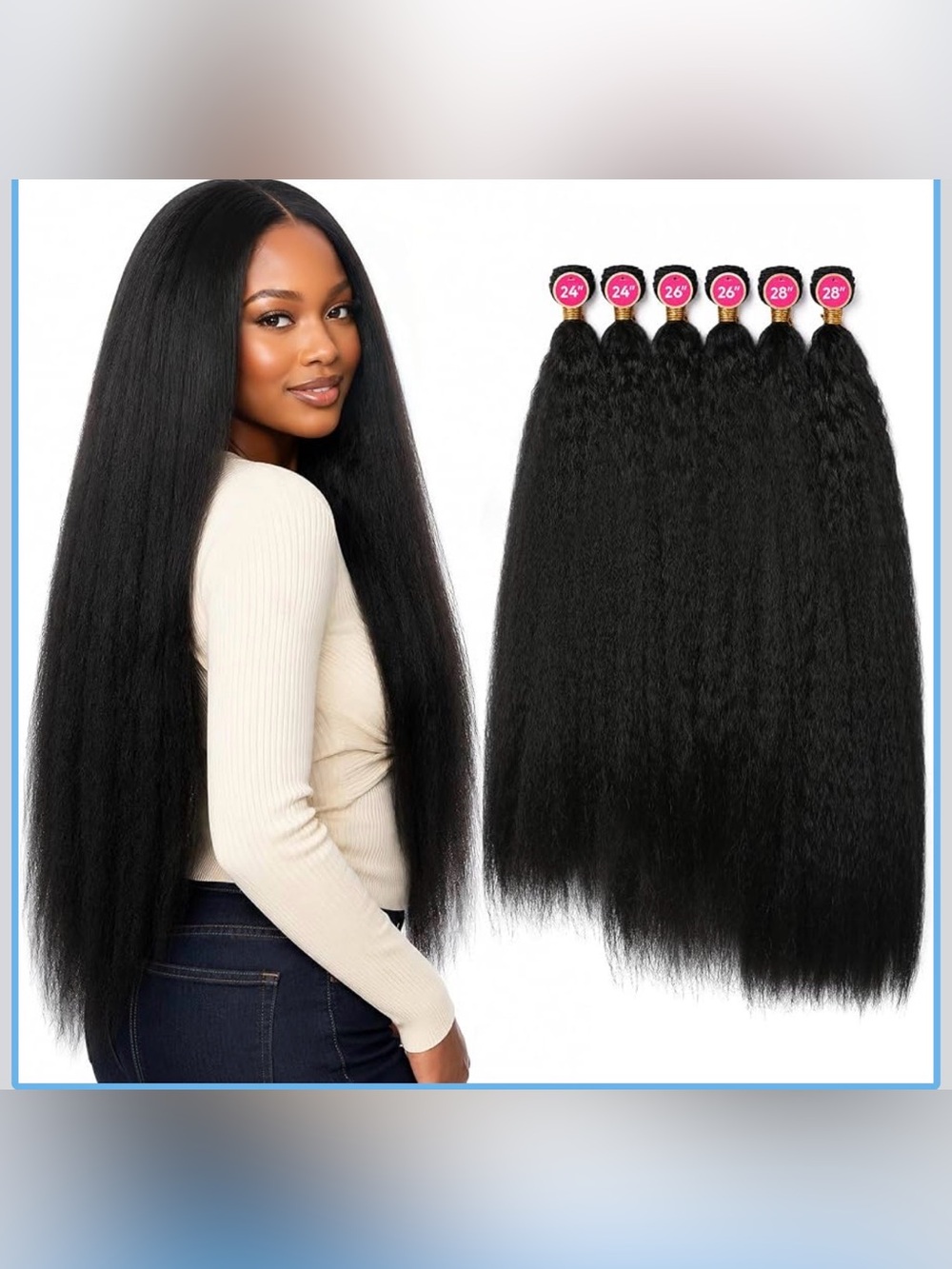 Yaki Straight Hair Bundles, 6PCS Super Protein Fiber Kinky Straight Quick Weave